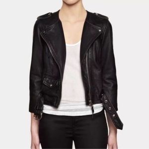 Allsaints Leather Jacket Cropped Riley Womens 6 Black Biker Moto Rock Punk Goth